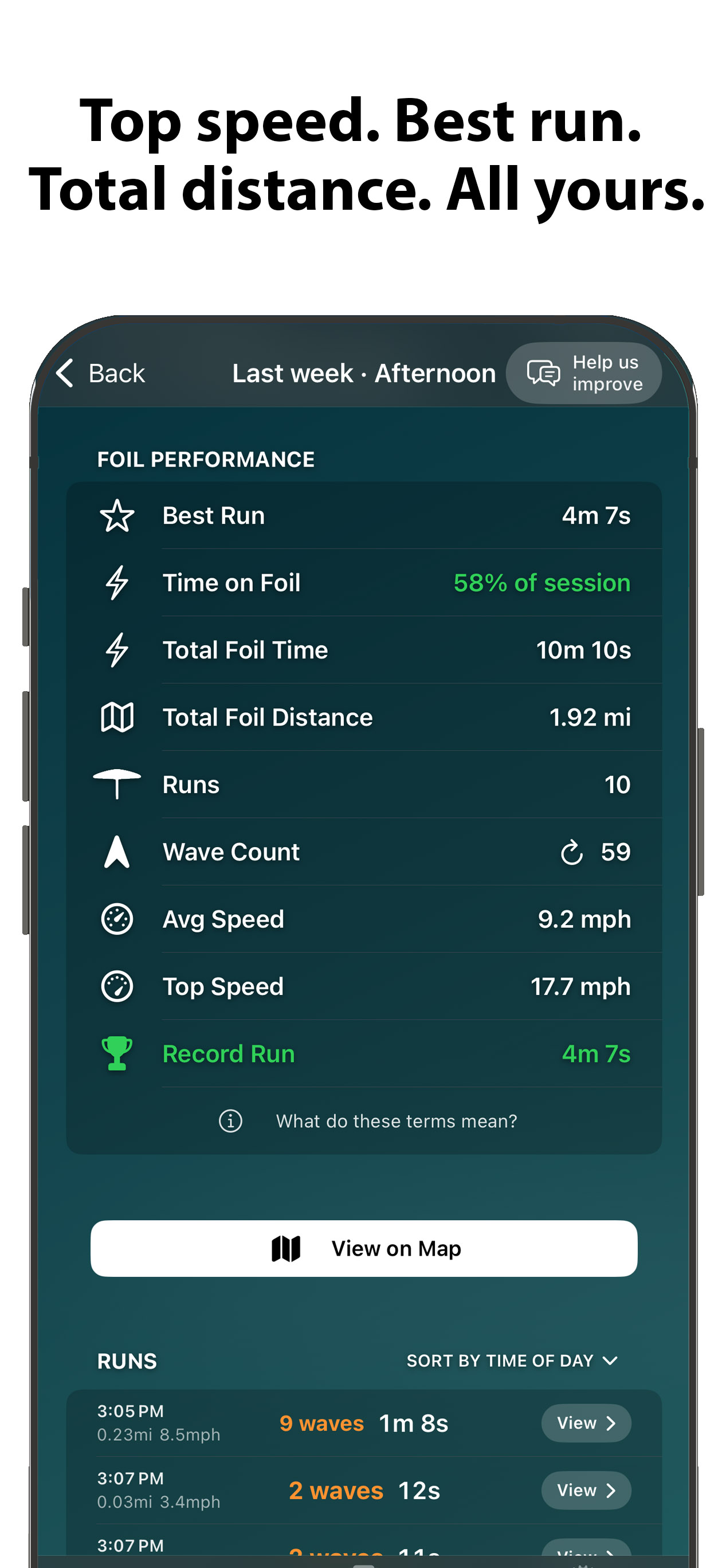 Session detail: top speed, best run